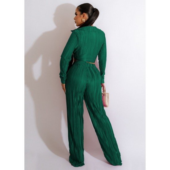  Women's Sexy Pleated Pure Color Trouser Sets