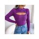  Pure Color Round Neck Hollowed Out Knitwear