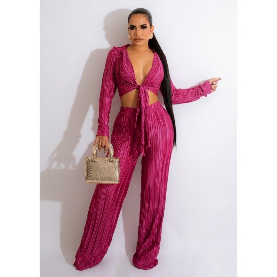  Women's Sexy Pleated Pure Color Trouser Sets