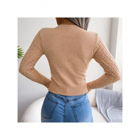  Pure Color Round Neck Hollowed Out Knitwear