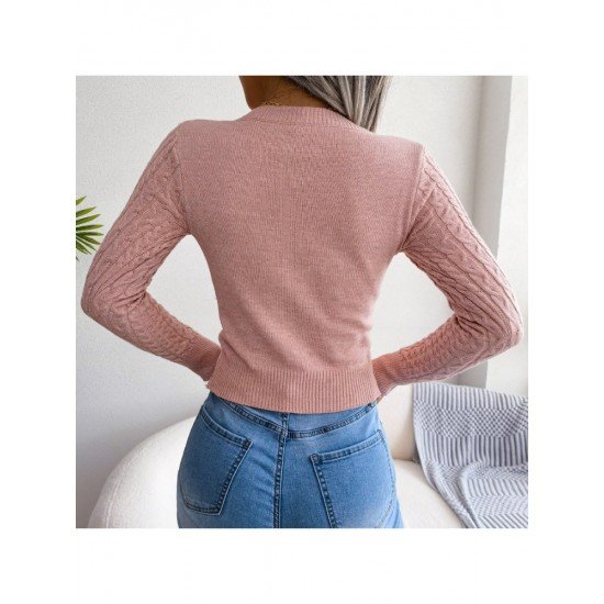  Pure Color Round Neck Hollowed Out Knitwear