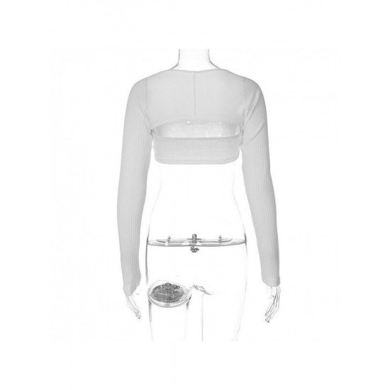 Sexy White Square Neck Long Sleeve Crop Tops