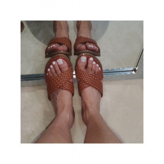  PU Woven Flat Slippers For Women