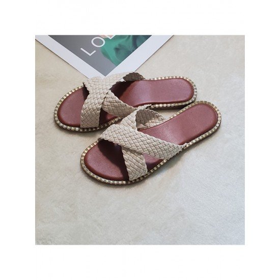  PU Woven Flat Slippers For Women