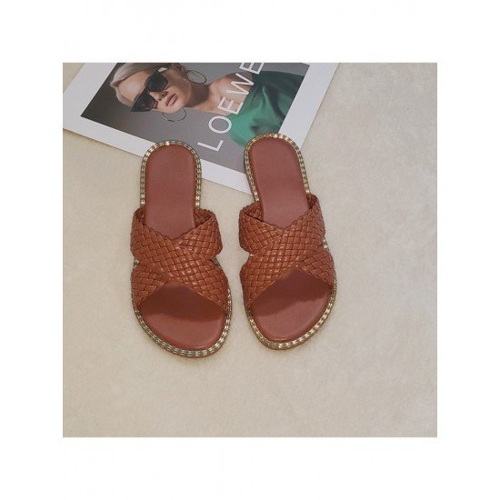  PU Woven Flat Slippers For Women