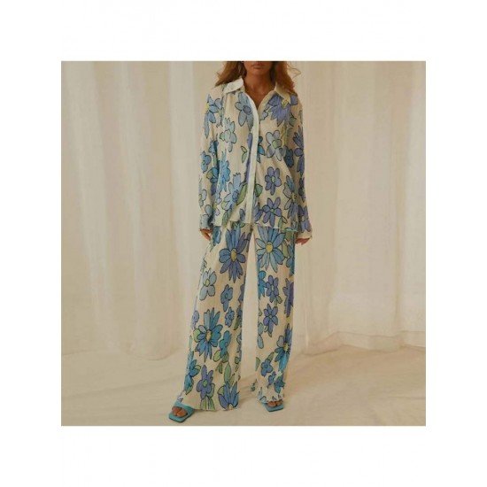 Summer Casual Printing Long-sleeved 2 Piece Trouser Sets