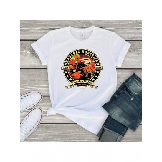 Halloween Pumpkin Graphic Short Sleeve Women T Shirts