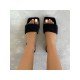  Pure Color Square Toe Women's Flat Fur Slippers