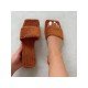  Pure Color Square Toe Women's Flat Fur Slippers