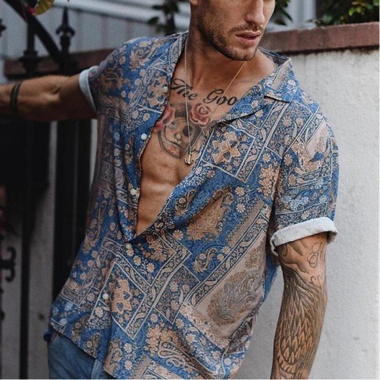  Summer Casual Beach Printed Men's Short Sleeve Shirt