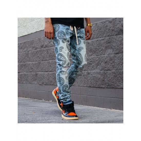  Fashion Printing Ripped Men's Denim Jeans