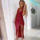 Ladies Backless Spaghetti Straps Slit Cocktail Dress