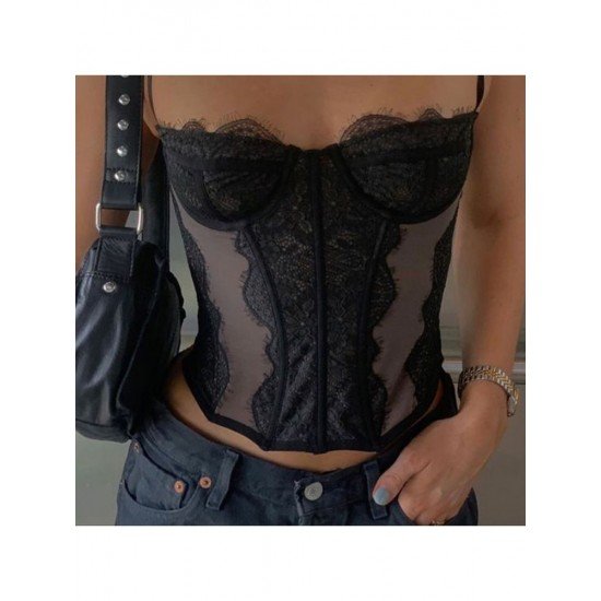  Lace Patchwork Sexy Spaghetti Straps Camisole Tops