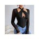 Ladies Halter Black Long Sleeve Tops