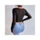 Ladies Halter Black Long Sleeve Tops