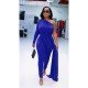  Pure Color Oblique Shoulder Casual Jumpsuit