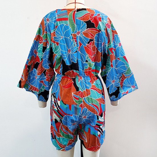 V Neck Printed Loose Women Rompers