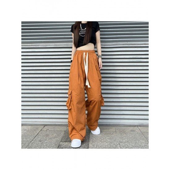 Summer Solid Drawstring Wide Leg Trousers