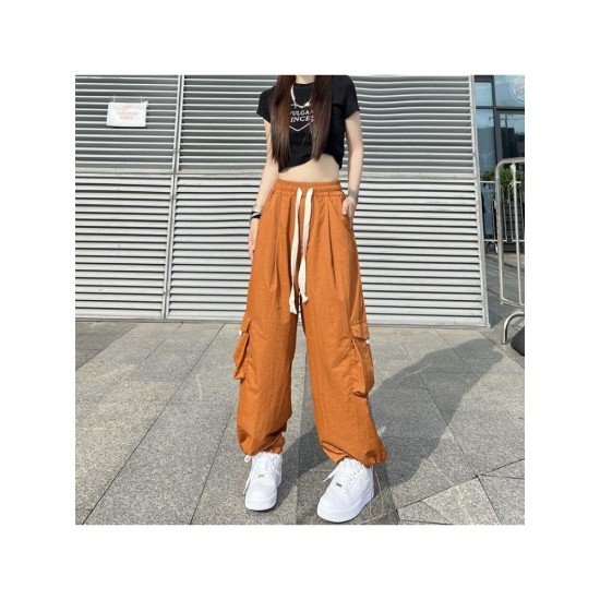 Summer Solid Drawstring Wide Leg Trousers