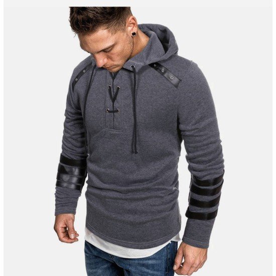 Patchwork Long Sleeve Men Hoodies Tops