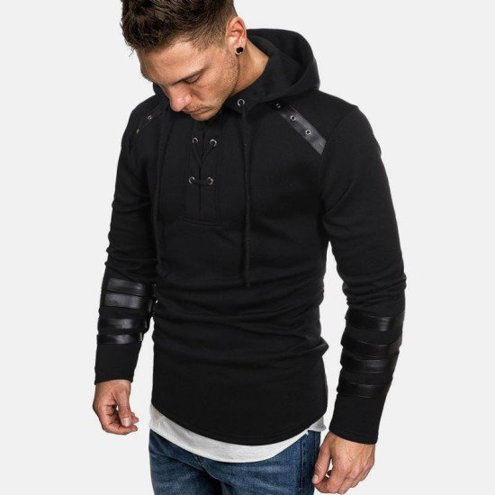 Patchwork Long Sleeve Men Hoodies Tops