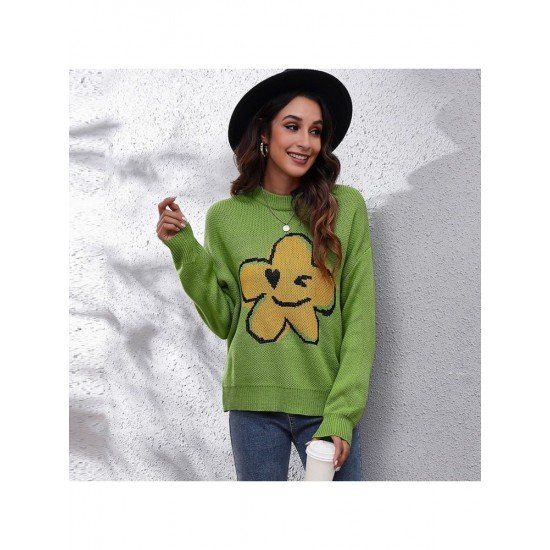  Casual Jacquard Weave Smiling Face Sweater