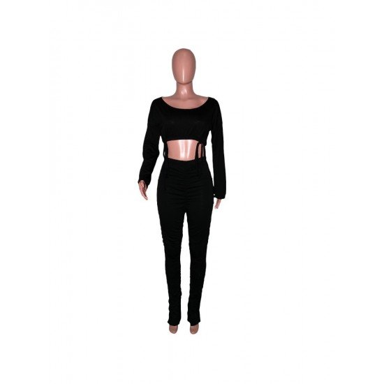  Casual Bandage Crop Top And Pleated Trouser Suit