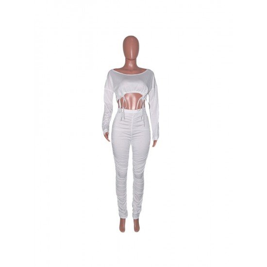  Casual Bandage Crop Top And Pleated Trouser Suit