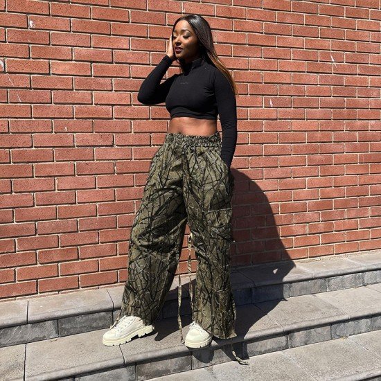  Fashion Leaf Print Casual Long Pants