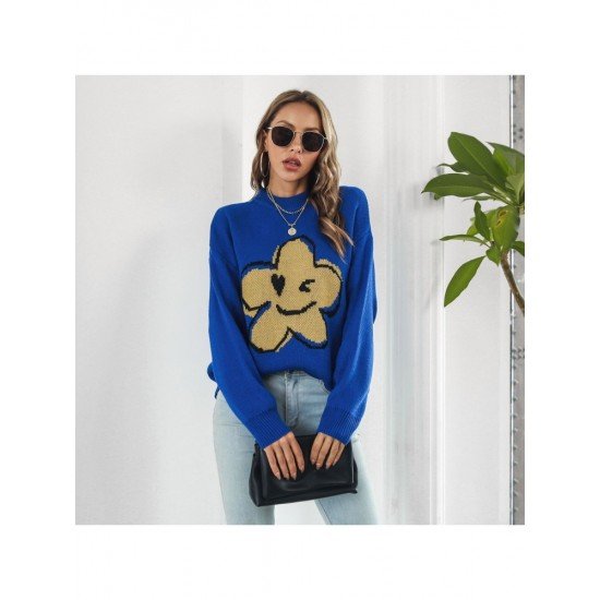  Casual Jacquard Weave Smiling Face Sweater