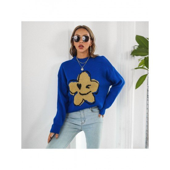  Casual Jacquard Weave Smiling Face Sweater