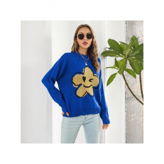  Casual Jacquard Weave Smiling Face Sweater