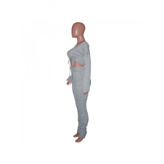  Casual Bandage Crop Top And Pleated Trouser Suit