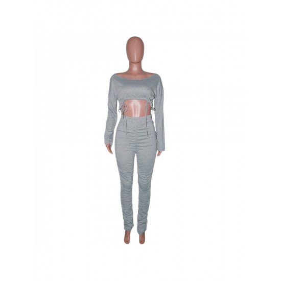  Casual Bandage Crop Top And Pleated Trouser Suit