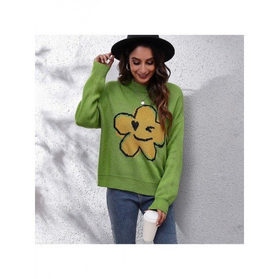  Casual Jacquard Weave Smiling Face Sweater