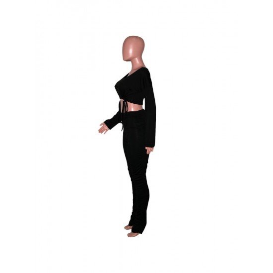  Casual Bandage Crop Top And Pleated Trouser Suit