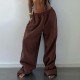 Brown Vintage Wide Leg Drawstring Long Pants