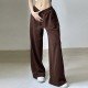 Brown Vintage Wide Leg Drawstring Long Pants