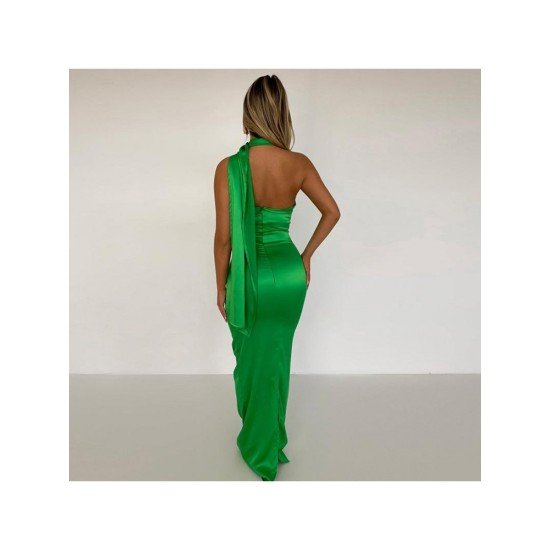 Party Sexy Halter Pure Color Backless Maxi Dress