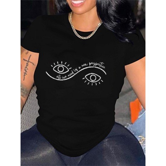 Eye Printed Short Sleeve T Shirts For Women