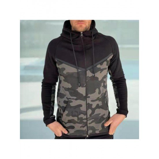 Camouflage Patchwork Long Sleeve Men Coats