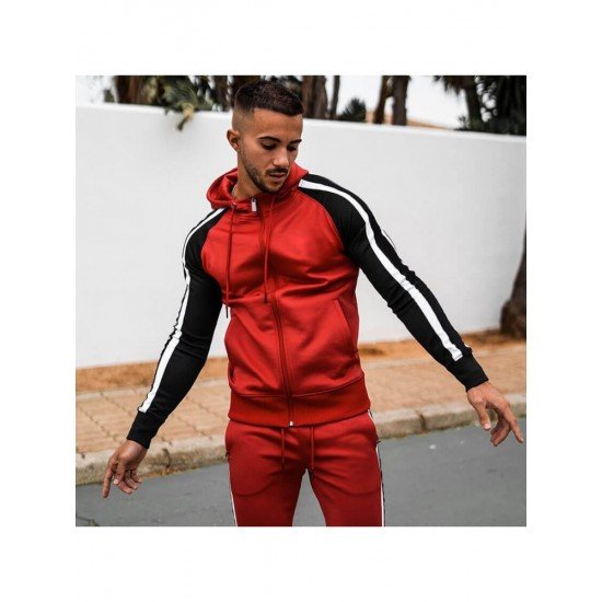  Casual Contrast Color Men's Long Sleeve Hoodie