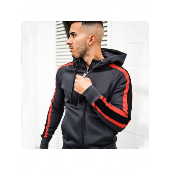  Casual Contrast Color Men's Long Sleeve Hoodie