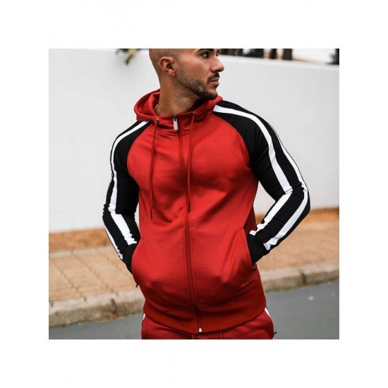  Casual Contrast Color Men's Long Sleeve Hoodie