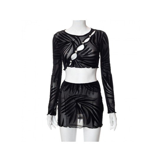 See Through Cut Out Mini Skirt And Top Sets