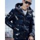 Glossy Loose Color Block Hooded Mens Puffer Jacket