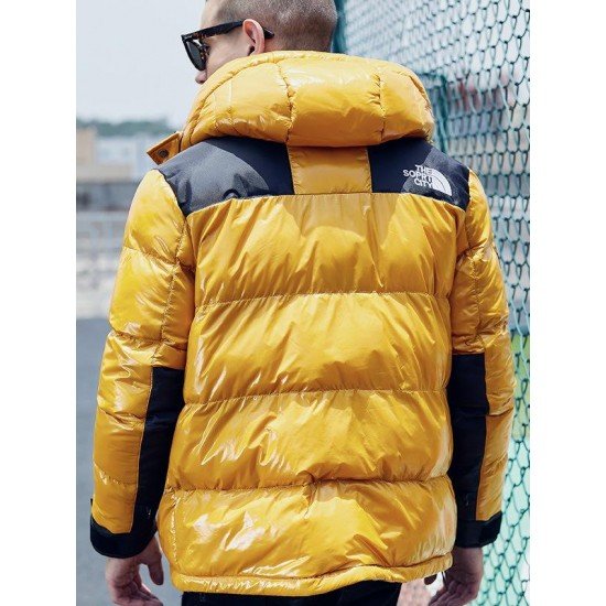 Glossy Loose Color Block Hooded Mens Puffer Jacket