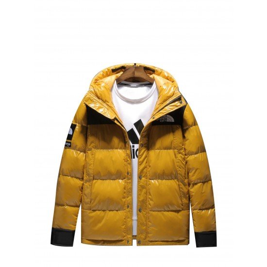 Glossy Loose Color Block Hooded Mens Puffer Jacket