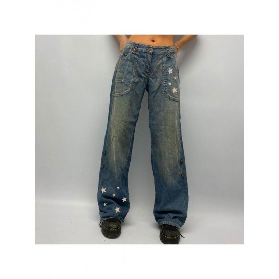 Y2K Style Star Straight Leg Low Rise Blue Jeans