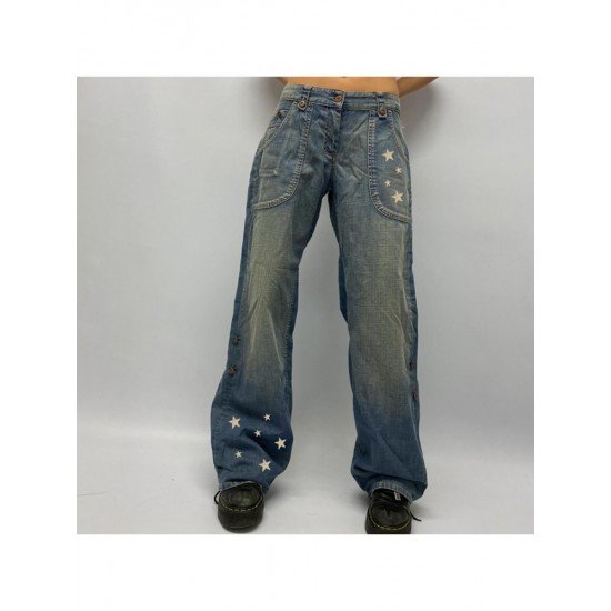 Y2K Style Star Straight Leg Low Rise Blue Jeans